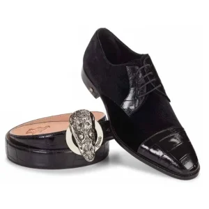 Discount Mauri 53164 Ticinese Alligator & Fabric Cap Toe Shoes (Special Order) Black