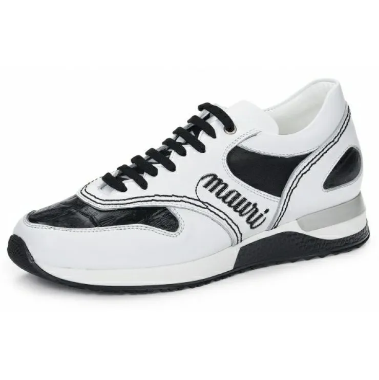 Best Sale Mauri 6199 Ticino Calfskin & Crocodile Sneakers White / Black White/Black