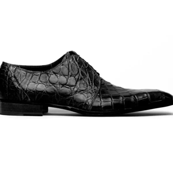 New Mauri Bartolomco 53141-1 Alligator Derby Shoes (SPECIAL ORDER) Black