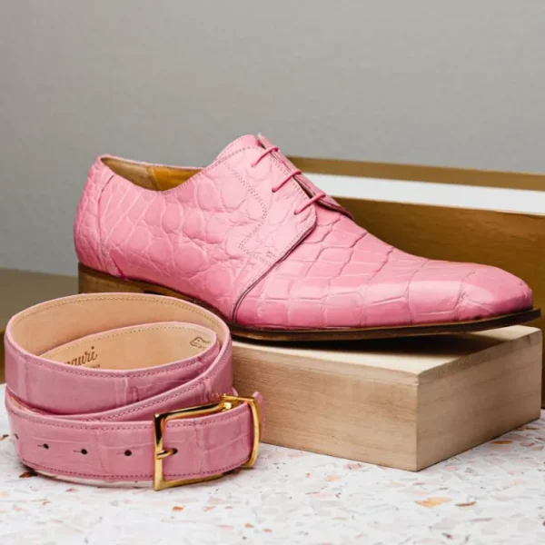 Fashion Mauri Bartolomco 53141-1 Alligator Derby Shoes (SPECIAL ORDER) Pink