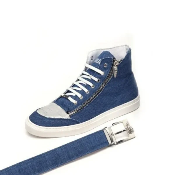 Cheap Mauri Enrico M766 Denim & Crocodile Sneakers (Special Order) Blue