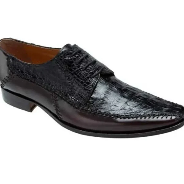 Best Mauri Epoca M752 Calfskin & Crocodile Derby Shoes Black / Burgundy (Special Order) Black/Burgundy