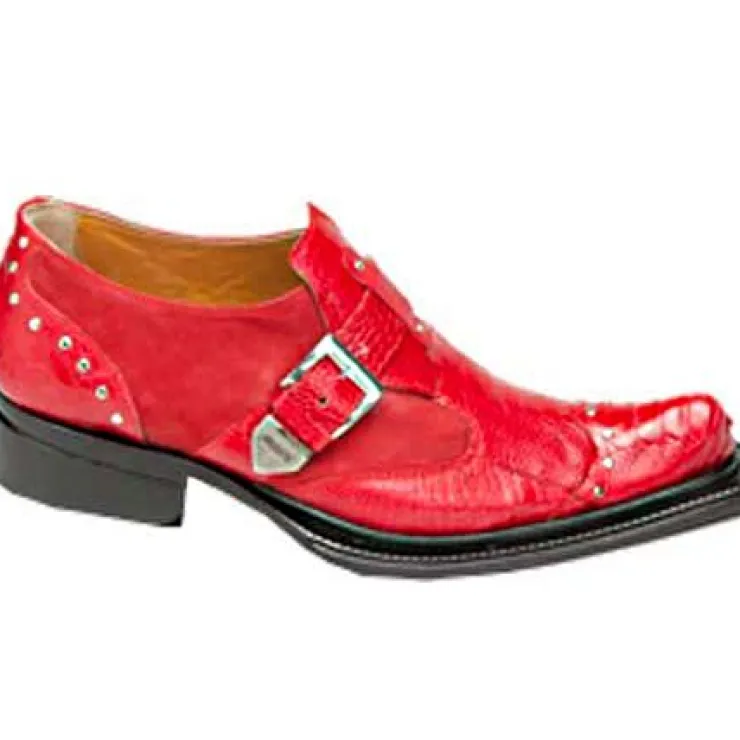 Discount Mauri Faraone 44237 Suede & Ostrich Leg Monk Strap Shoes (Special Order) Red