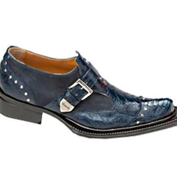 Store Mauri Faraone 44237 Suede & Ostrich Leg Monk Strap Shoes Wonder Blue (Special Order) WonderBlue