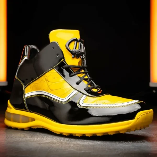 Online Mauri M797 Baby Croc / Patent Leather Sneakers Black & Yellow (Special Order) Black&Yellow