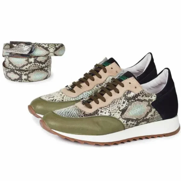 Hot Mauri M728 Calf & Python Print & Suede Sneakers (Special Order) Green