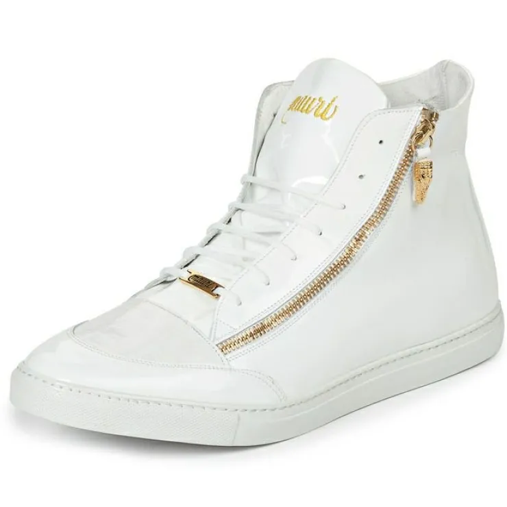 Online Mauri M766 Enrico Patent Leather & Crocodile Sneakers (Special Order) White