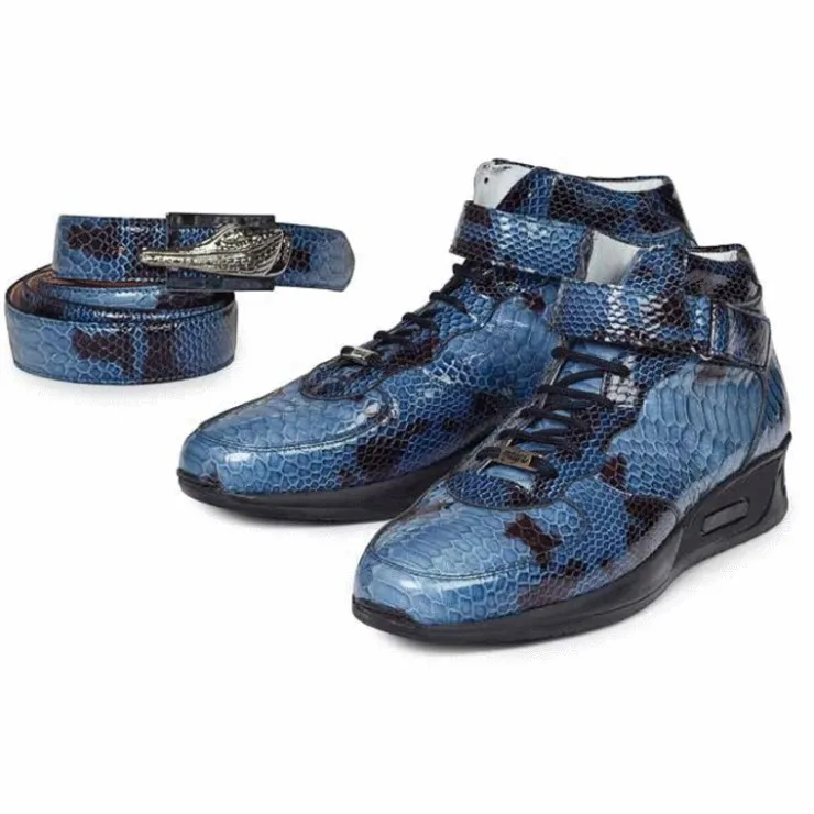 Best Sale Mauri M764 Patent Python Print High Top Sneakers (Special Order) Blue