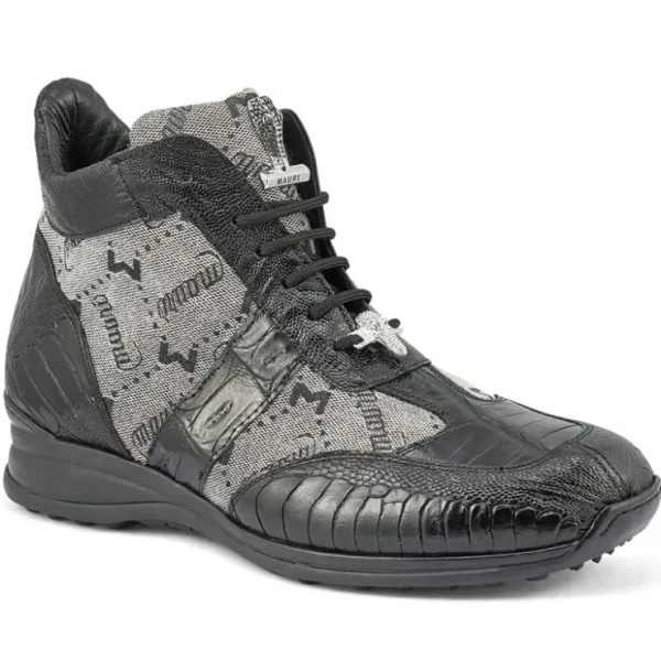 Discount Mauri Signature 8430 Ostrich Leg / Baby Croc & Fabric Sneakers Black / Grey