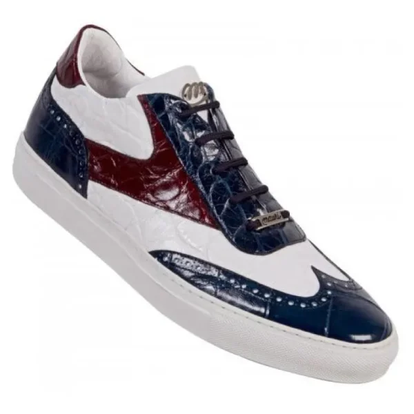 Discount Mauri Sire 8896 Alligator Sneakers White/Ruby Red/Wonder Blue (Special Order) White/WonderBlue/RubyRed