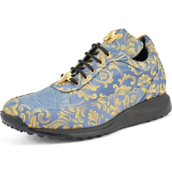 Clearance Mauri Solid Gold 8900/2 Gobelins Fabric & Croc Sneakers New Blue NewBlue