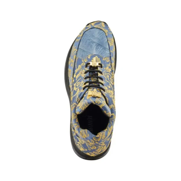 Clearance Mauri Solid Gold 8900/2 Gobelins Fabric & Croc Sneakers New Blue NewBlue