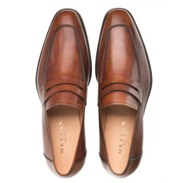 Cheap Mezlan Calfskin Penny Loafers (E20243) Cognac