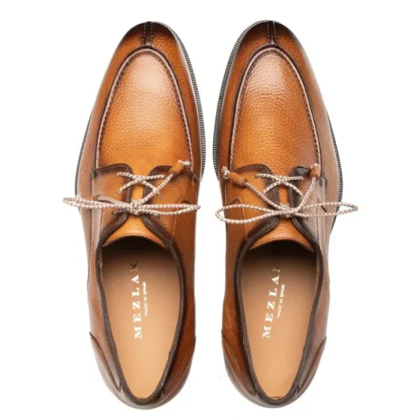 New Mezlan Fratello Deerskin Split-toe Lace-up Derby (20937) Cognac