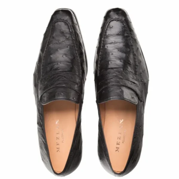 Hot Mezlan Lisbon Ostrich Quill Penny Loafers (4561-S) Black