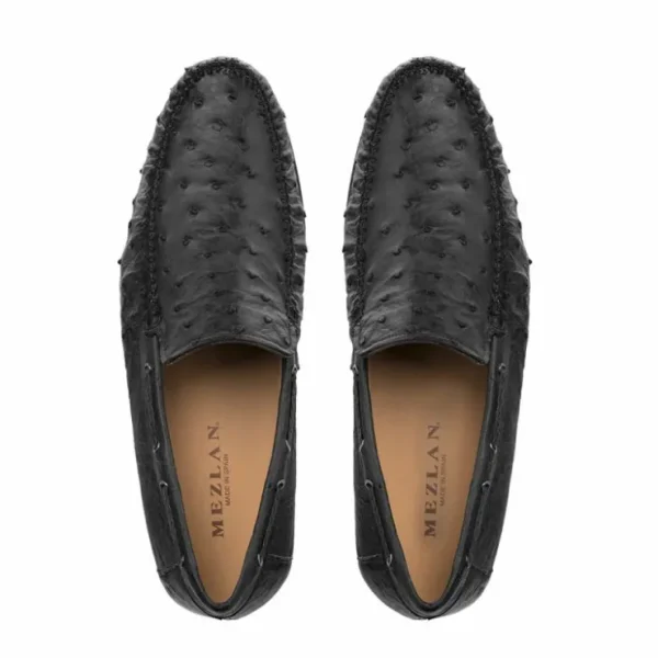 New Mezlan Ostrich Dress Moccasin (RX612) Black