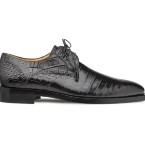 Cheap Mezlan Plain Toe Alligator Lace-Up (EX4967-J) Black