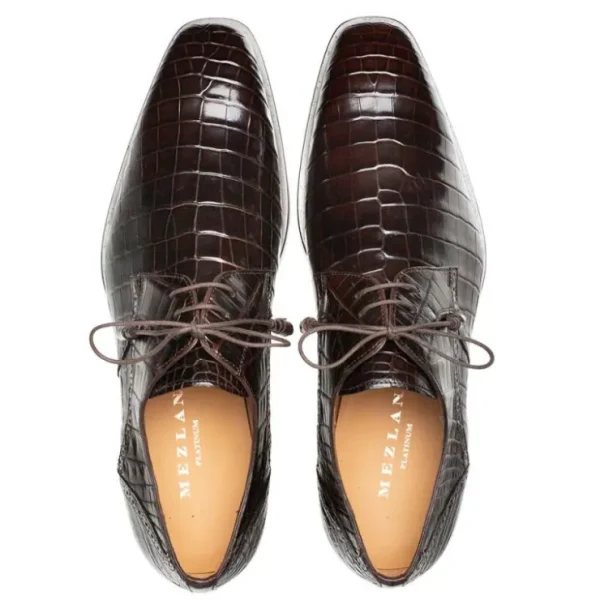 Best Sale Mezlan Plain Toe Alligator Lace-Up (EX4967-J) Brown