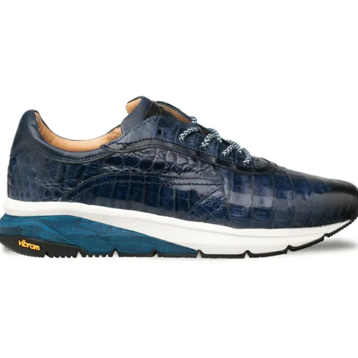 Shop Mezlan Quevedo Crocodile Sneaker Blue / Jean (50063-F)