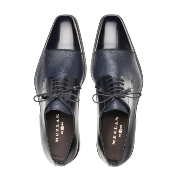 Sale Mezlan Soka Calfskin & Deerskin Cap Toe Shoes (15089) Blue