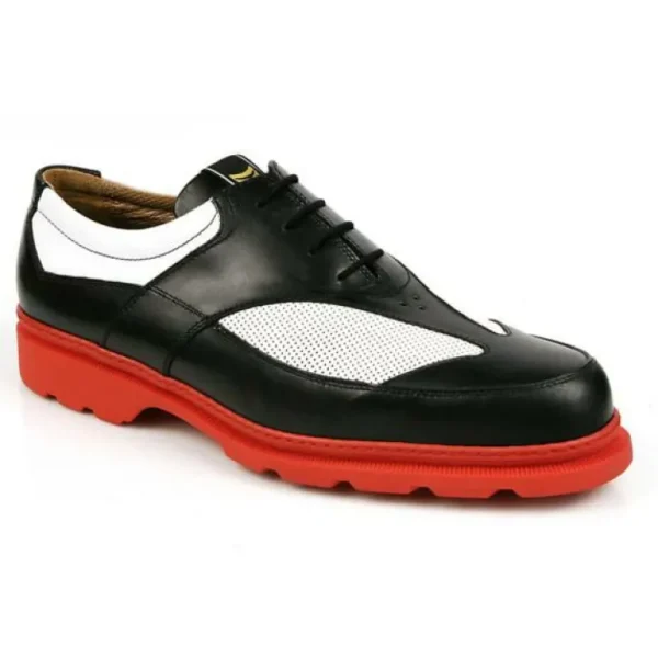 Outlet Michael Toschi G3 Golf Shoes Black & White/Red Sole Black/White