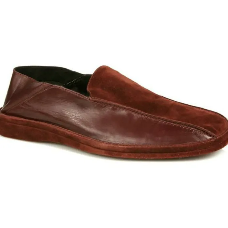 New Michael Toschi Grotto Calfskin / Suede Slippers Burgundy