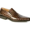 New Michael Toschi Rocco Crocodile Print Loafers Brown