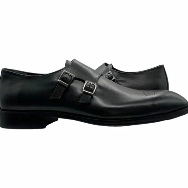 Best Paolo Shoes Adriano Monk Strap Brogue Shoes Black