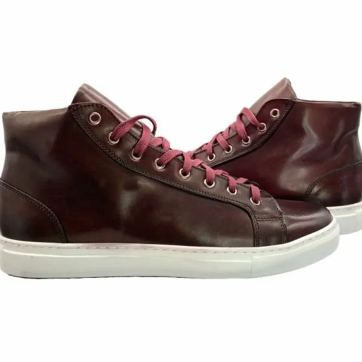 Cheap Paolo Shoes Alberto Leather High Top Dress Sneakers Burgundy