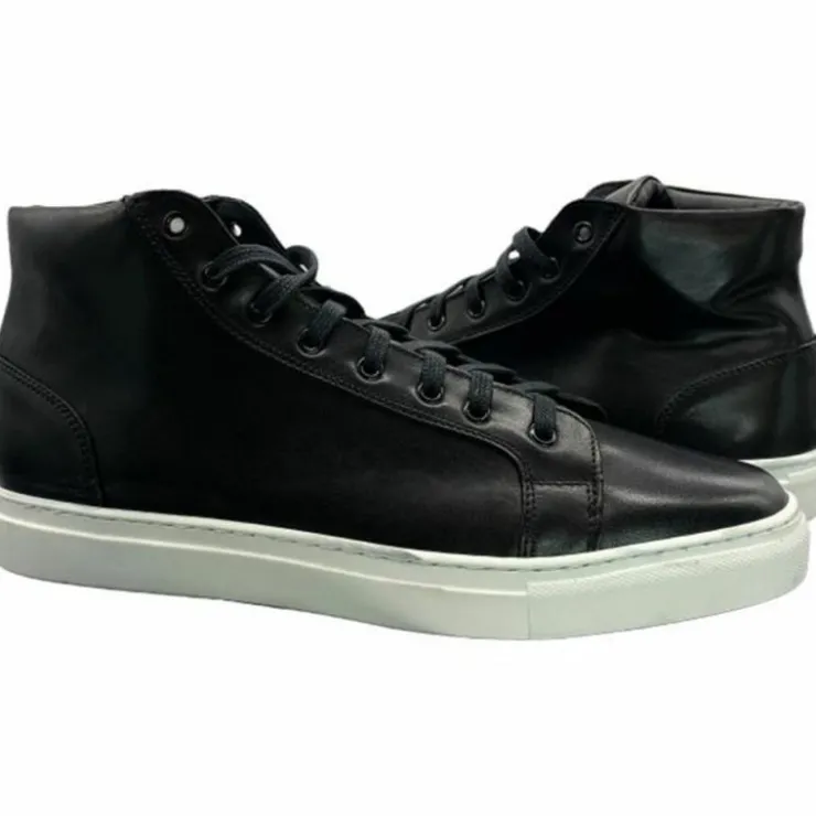 Store Paolo Shoes Alberto Leather High Top Dress Sneakers Black