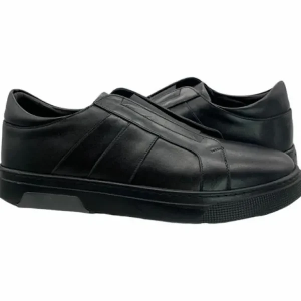 Cheap Paolo Shoes Ali Laceless Leather Sneakers Black