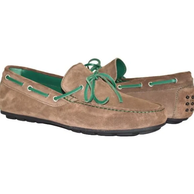 Outlet Paolo Shoes Armando Suede Driving Shoes Taupe / Green