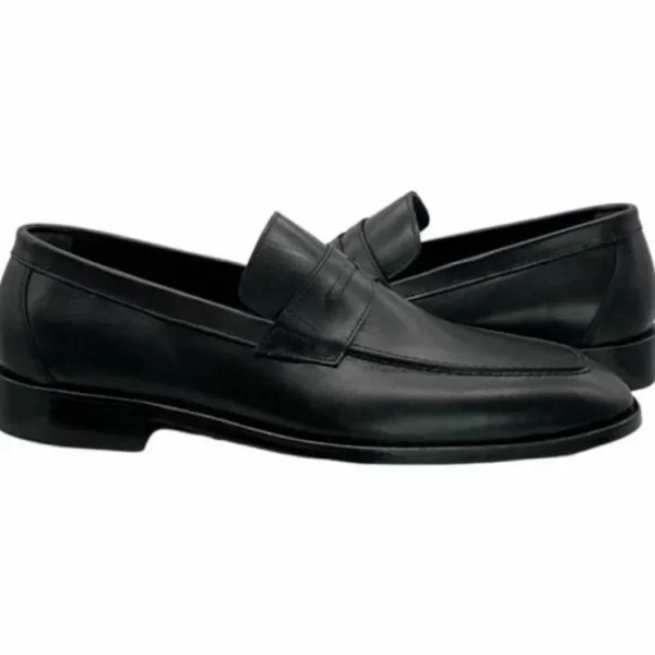 Clearance Paolo Shoes Leo Leather Penny Loafers Black