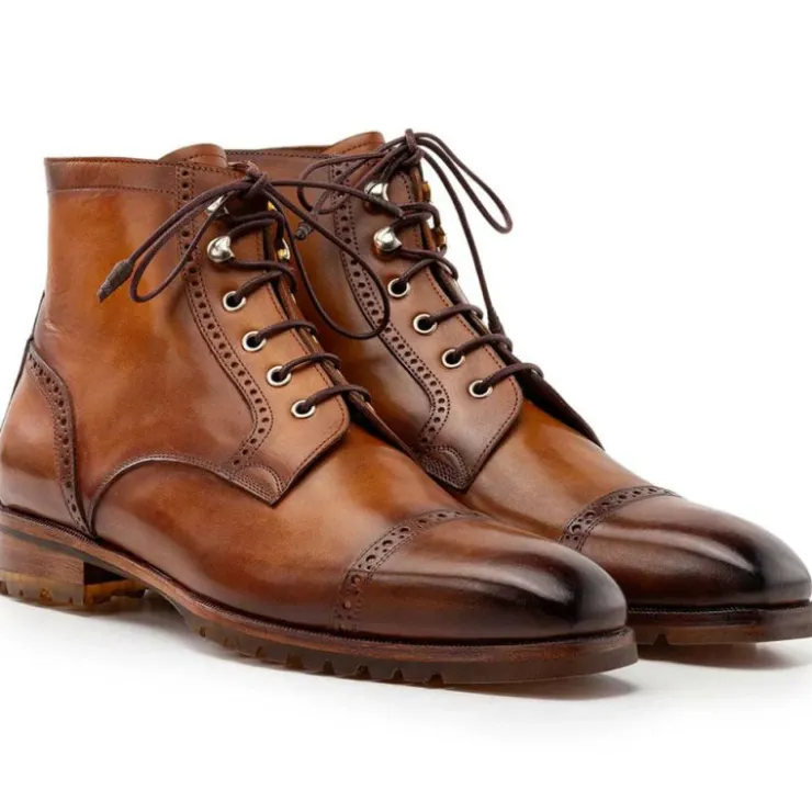 Store Paul Parkman Burnished Leather Cap Toe Boots Brown