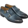 Clearance Paul Parkman Calfskin Double Monk Strap Shoes Navy