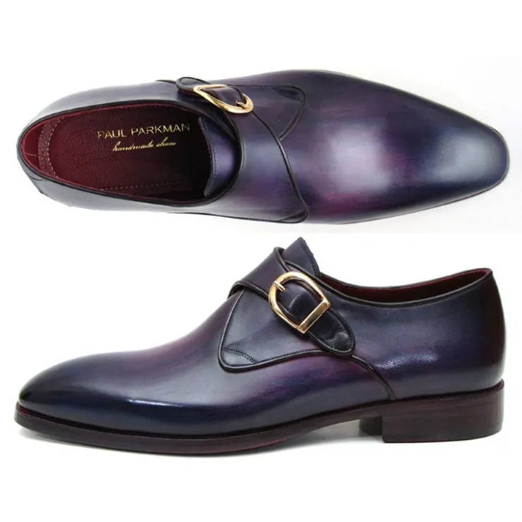 Discount Paul Parkman Calfskin Monk Strap Shoes Purple