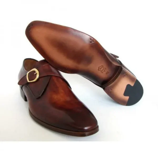 Shop Paul Parkman Calfskin Monk Strap Shoes Brown / Camel Brown/Camel