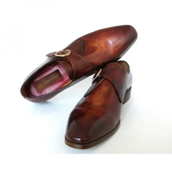 Shop Paul Parkman Calfskin Monk Strap Shoes Brown / Camel Brown/Camel