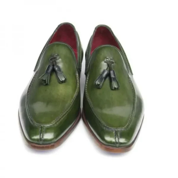 Shop Paul Parkman Calfskin Tassel Loafers Green