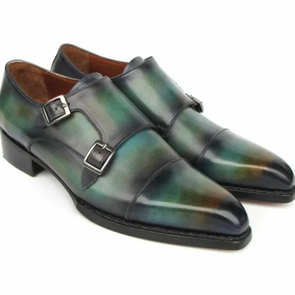 Outlet Paul Parkman Cap Toe Double Monkstrap Shoes Green / Blue