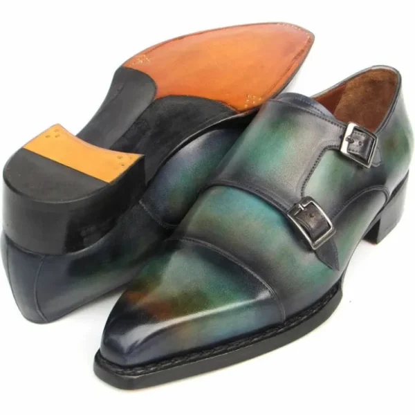 Outlet Paul Parkman Cap Toe Double Monkstrap Shoes Green / Blue