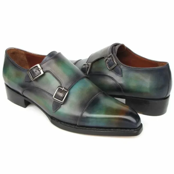 Outlet Paul Parkman Cap Toe Double Monkstrap Shoes Green / Blue