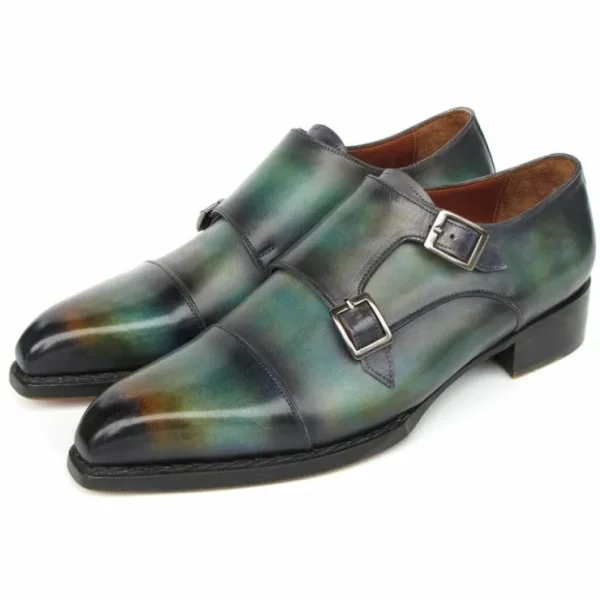 Outlet Paul Parkman Cap Toe Double Monkstrap Shoes Green / Blue