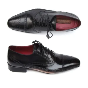 Shop Paul Parkman Cap Toe Side Stitch Brogues Black