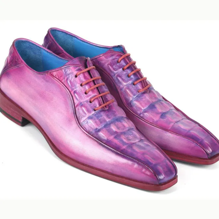 Best Sale Paul Parkman Croco Textured Leather Bicycle Toe Oxfords Purple