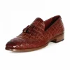 Discount Paul Parkman Crocodile Embossed Tassel Loafers Brown