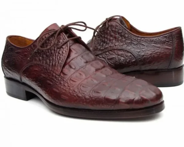 Store Paul Parkman Crocodile Embossed Double Monk Strap Shoes Bordeaux