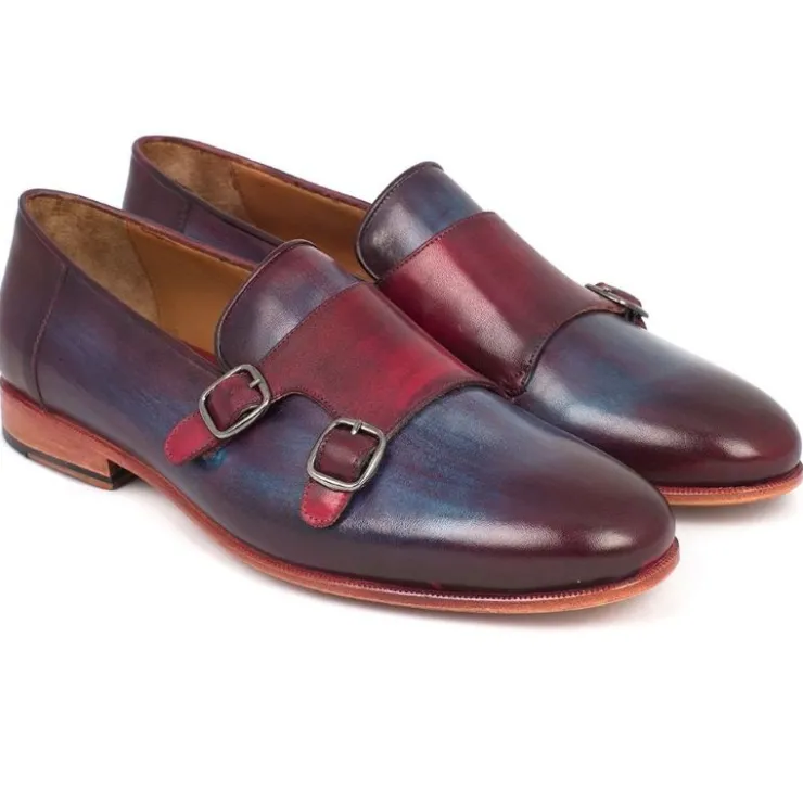 Cheap Paul Parkman Double Monk Strap Shoes Bordeaux / Navy