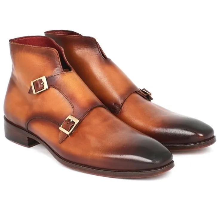 Cheap Paul Parkman Double Monk Strap Boots Burnished Brown