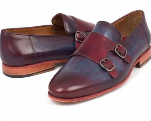 Cheap Paul Parkman Double Monk Strap Shoes Bordeaux / Navy